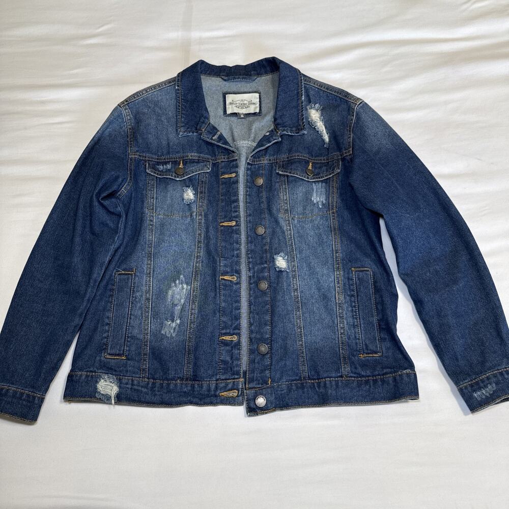 Ashley Vintage Charm Womens M Relaxed Denim Jacket Blue Jean Cotton Distressed